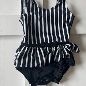 Ruffle Butts Black and White One Piece Swimsuit with Ruffled Skirt